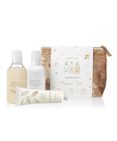 Thymes Perfumed Travel Set and Beauty Bag - Contains Body Wash Body Lotion & Hand Cream - Goldleaf