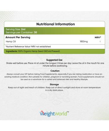 Organic High-Strength Hemp Seed Oil - 60ml | Rich in Omega 3 6 9 | Cold-Pressed & Vegan | Multipurpose Hemp Oil Supplement - Buy Online on GoSupps.com