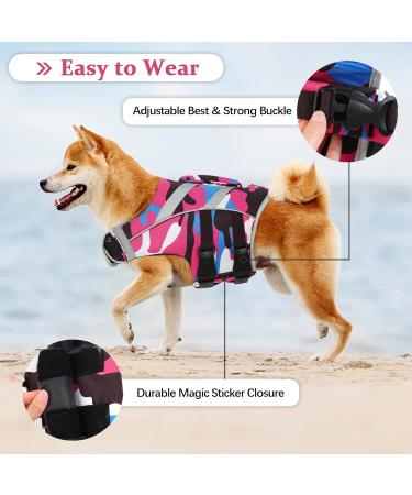 Kuoser Camouflage Dog Life Jacket - High Visibility Tear-Resistant & Buoyant for Small Medium & Large Dogs - Pink Camouflage with Rescue Handle - Buy Online on GoSupps.com