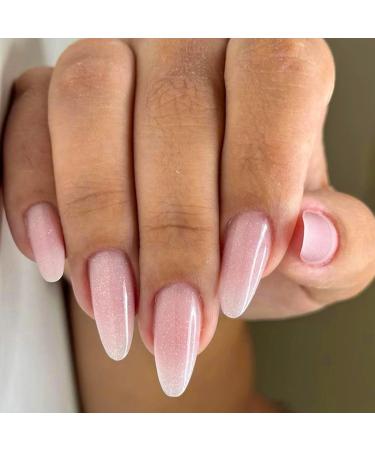 24Pcs French Fake Nails Short Almond Press on Nails Pink Glitter False Nails with Elegant Design Acrylic Reusable Full Cover Glue on Nails for Women Girls Nail Art Accessories