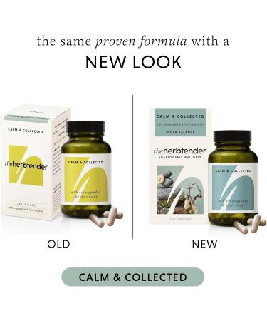 THE HERBTENDER Calm & Collected - Vegan Adaptogen Supplements with Ashwagandha & Lion's Mane (60 Capsule Jar - Buy Online on GoSupps.com