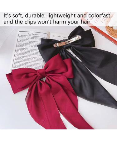 4 PCS Hair Bow Black Hair Bows for Women Bow for Hair Clip Big Bows Women with Long Silky Satin Tail for Girls Barrettes Hair Fastener Accessories (Ark Blue+black+off White+wine Red) - Buy Online on GoSupps.com