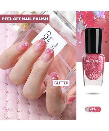 Peel Off Nail Polish - Non Toxic Nail Varnish Eco Friendly & Quick Dry Nail Paint Shimmering Red Pink Glitter Nails Polishes Odor Free No Need Cure Gel Nail Polish for Home Manicure Nails Art B134 - Buy Online on GoSupps.com