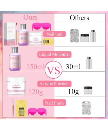 Saviland Acrylic Nail Set - Complete Starter Kit with 142g Monomer 120g Transparent Powder & Brush - MMA-Free Professional Quality - Buy Online on GoSupps.com