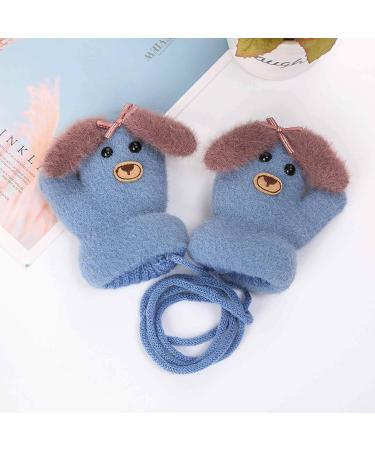 Infant Toddler Winter Mittens | Cute Cartoon Gloves for Baby Girls Boys 0-3 Years | Dual Layers Plush Padded Knitted Design with Anti-Lost String | Dog Blue - Buy Online on GoSupps.com