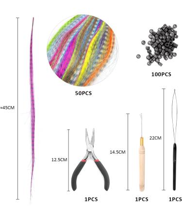 50 Pieces Colorful Synthetic Feather Hair Extensions with Iron Clip Hook and Loop 100 Silicone Loops Crochet Hair Extension Set Synthetic Hair Extension for Women Girls - Buy Online on GoSupps.com