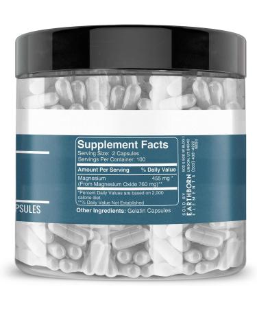 Earthborn Elements Magnesium Oxide Capsules - Pure, Undiluted, Additive-Free - 200 Count - Buy Online on GoSupps.com