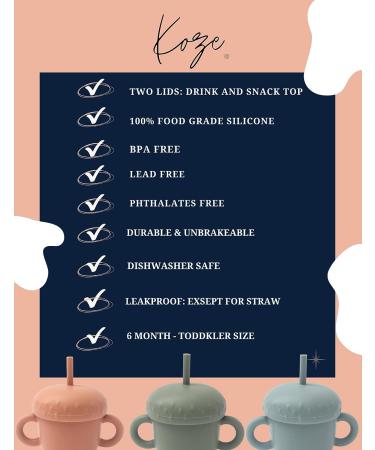 KOZE Toddler Baby Silicone Sippy Cup w Straw | Unbreakable 100% Silicone | BPA Free | Dishwasher Safe | 6 oz | for Babies 6+ Months | Includes Bonus Snack Top | Cream - Buy Online on GoSupps.com