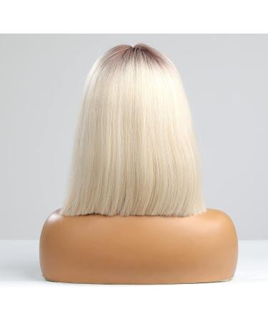 HAIRCUBE Ombre Shoulder Length Straight Bob Wig - Off-White Natural Middle Part Cosplay Wig (12inch) - Buy Online on GoSupps.com