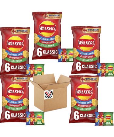 05 x Walkers Classic Variety Multipack Crisps 6x25g - Cheese & Onion Ready Salted & Salt & Vinega Flavoured Potato Chips | 30 mini Bags - Buy Online on GoSupps.com