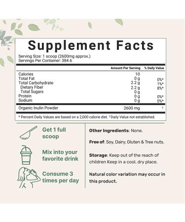 Organic Inulin FOS Powder 35oz - Prebiotic Intestinal Support for Gut Health - Vegan Soluble Fiber Supplement - Buy Online on GoSupps.com