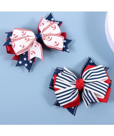 Nautical Anchor Hair Bow Clips for Patriotic Red White Blue Sailor Theme - Perfect for 4th of July Party - Baby Toddler Teen Girls Accessories - Buy Online on GoSupps.com