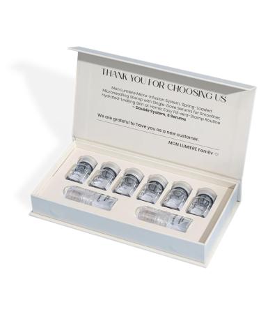 Mon Lumiere Micro-Infusion System - 0.25mm Gold Derma Spring-Loaded Stamp with PDRN & Peptides - At-Home Facial Kit for Collagen Boost & Fine Lines - Includes 6 Single-Dose Serums - Starter Kit 3 Month Plan (Pack of 6)