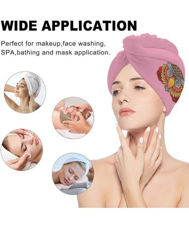 Vintage Owl Head Microfiber Hair Towel Wrap for Women - Super Absorbent 10x26 Inch Hair Turban with Button - Buy Online on GoSupps.com