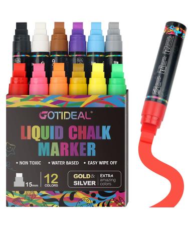 GOTIDEAL 12 Colors Jumbo Window Markers Bold Car Markers Chalkboard Markers for Kids Restaurant Blackboard Glass Bistro Car Paint Wet Erasable 3 in 1 Nib 2 Metallic Colors Inlcuded 15mm 12 Colors 12 Count (Pack of 1) - Buy Online on GoSupps.com
