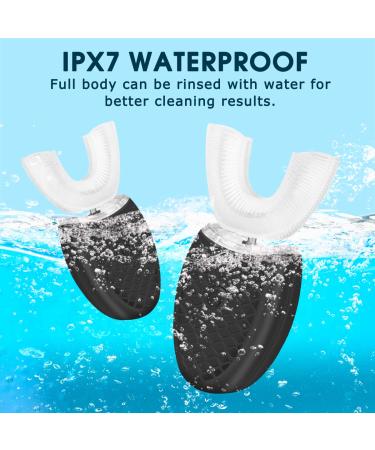 Ultrasonic Electric Toothbrush for Adults - Hands-Free Rechargeable U-Shaped Whole Mouth Cleaner, 360 Whitening, IPX7 Waterproof - Black - Buy Online on GoSupps.com
