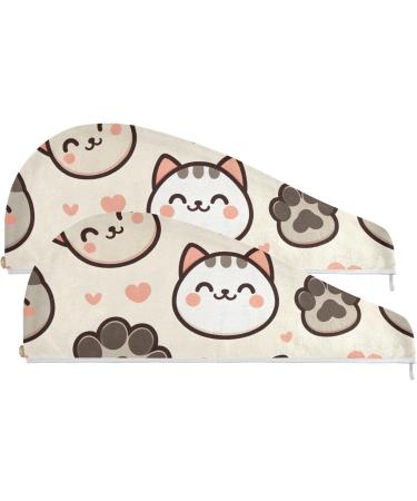 Cute Cat Paw Footprints Hair Towel 2 Pack | Super Absorbent Quick Dry Hair Turbans for Women & Girls - Perfect Hair Drying Solution - Buy Online on GoSupps.com