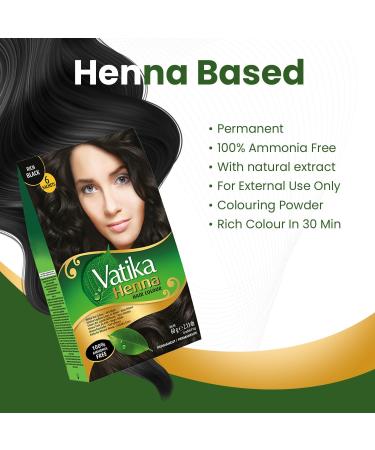 Vatika Henna Hair Colour Rich Black 100% Ammonia Free 6 x 10g Sachtes - 60g Black 10 g (Pack of 6) - Buy Online on GoSupps.com