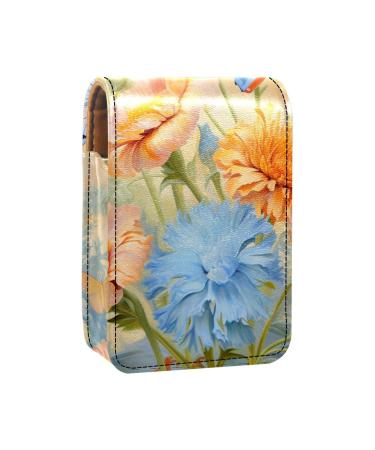 Travel Lipstick Organizer Case Lipstick Case Portable Makeup Bag With Mirror Butterfly and Flowers Field K073s9npnp