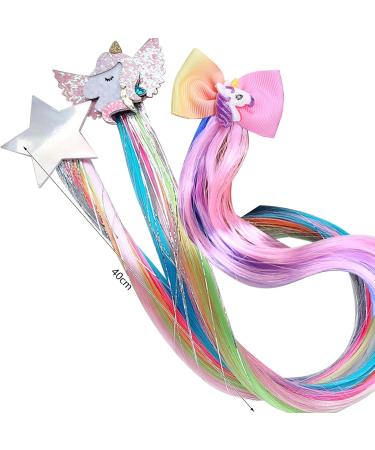 VEGCOO 4 Pieces Kids Hair Extension Rainbow Princess Unicorn Hair Clips Children Highlights Neon Colors Hairpin for Girls Princess Birthday Party Daily - Buy Online on GoSupps.com