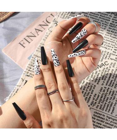 Buy Sethain Glossy Sparkle Green Rhinestone False Nails - Long Coffin Press-On Nail Art for Women & Girls | Black Leopard Print | International Shipping - Buy Online on GoSupps.com