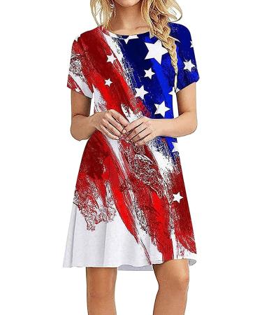 SHOPESSA 4th of July US Flag Print T-Shirt Dress in Red - Women's Knee Length Sun Dress (Size: Large) - Buy Online on GoSupps.com