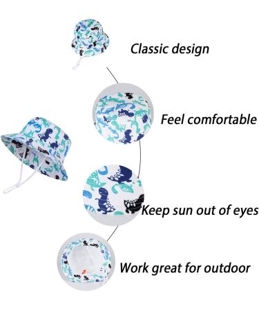 LANGZHEN Baby Girls Beach Sun Protection Hat - Adjustable Toddler Kids Wide Brim Play Hat with Chin Strap - Multicolor Dinosaurs - 6-12 Months - Buy Online on GoSupps.com