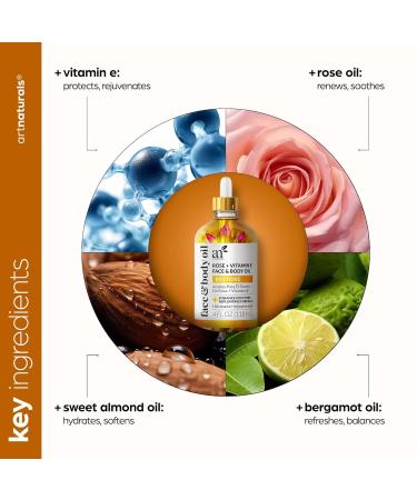 Artnaturals Organic Rose + Vitamin E Face Oil 4oz | 100% Natural Hydrating & Anti-Aging Oil for Skin & Hair - Buy Online on GoSupps.com