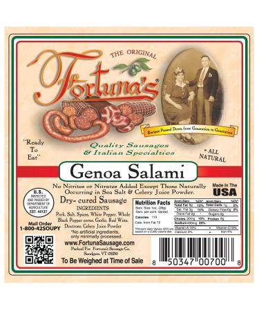 GENOA Fortuna 10oz Stick: Handmade Italian-Style Genoa Salami - Natural Dry Cured, Nitrate & Gluten-Free - Buy Online on GoSupps.com