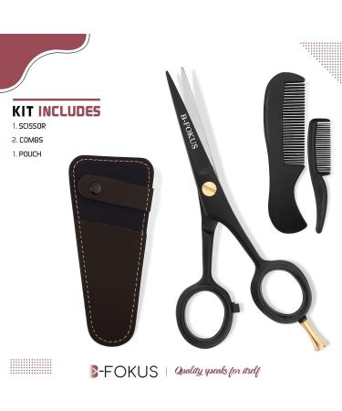 B-FOKUS Professional 4.5 Mustache Scissors - German Stainless Steel Beard & Mustache Grooming Kit for Men with Leather Case and Comb Set - Buy Online on GoSupps.com
