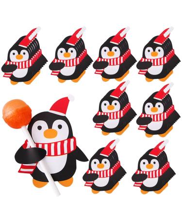 Rosixehird Rosixehird 50 Pcs Christmas Lollipop Paper Cards Christmas Decorations Santa Penguin Christmas Lollipop Christmas Decoration Packaging