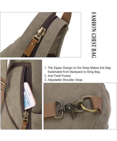 Canvas Sling Bag - Small Crossbody Backpack for Outdoor Travel - Olive Green - Buy Online on GoSupps.com