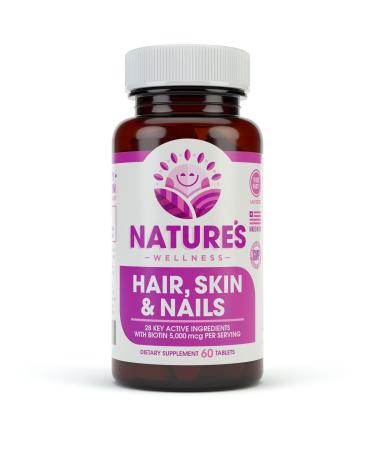 Natures Wellness Hair Skin & Nails Essential Nourishing Supplement 60-Count | 4000mcg Biotin + Vitamins A C and E B Complex Vitamins and Advanced Nutrients per Capsule | 100% All-Natural