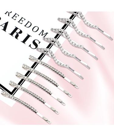 10 Pieces Clear Rhinestone Crystal Bobby Pins Scettar Silver Metal Hair Clips Hair Accessories for Women Crystal Hair Pin Decorations for Brides Girls 2 Styles (S-shaped and Single Row) - Buy Online on GoSupps.com