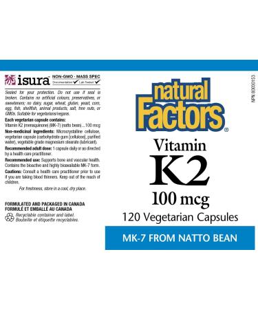 Natural Factors Vitamin K2 100 mcg 120 Vegetarian Capsules - Buy Online on GoSupps.com