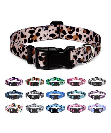 Mercano dog collar adjustable soft nylon comfort & robust patterned dog collar for small medium -sized dog puppies cats (L leopard pattern) l Leopard pattern