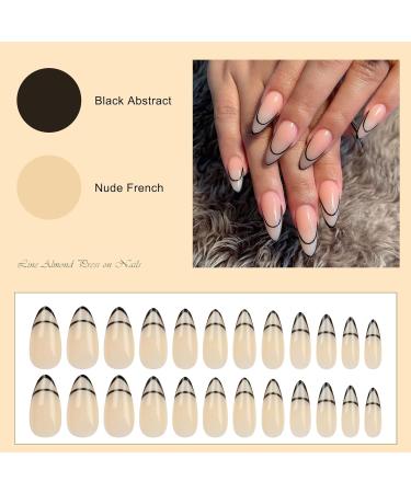 Vivid Stella Shiny Almond French Press-On Nails - 24 Full Cover Abstract Nude Oval Acrylic Sets - Buy Online on GoSupps.com