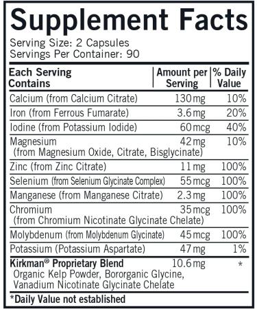 Kirkman Multiple Mineral Complex Pro-Support | 180 Vegetarian Capsules | Hypoallergenic Minerals - Buy Online on GoSupps.com
