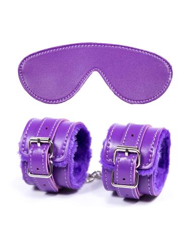 Soft Sleep Plush Eye mask Leather Handcuffs and Bracelets Party Game Props/Role Play Purple