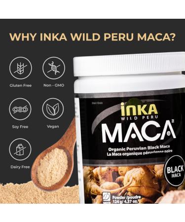 InkaMaca Organic Black Maca Powder for Men - 100% Pure Peruvian Black Maca Root Supplement to Support Male Energy - Easy to Mix with Coffee or Water No Additives Fillers Preservatives Non-GMO (124g) - Buy Online on GoSupps.com