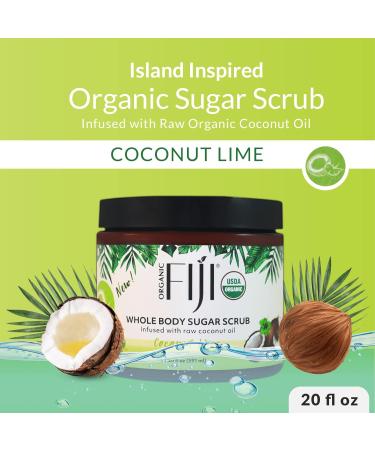 Organic Fiji Whole Body Scrub - Infused with Coconut Oil Exfoliating Sugar Scrub for Smooth and Soft Skin Exfoliates & Restores Skin's Natural Biosphere Coconut Lime 20 oz - Buy Online on GoSupps.com