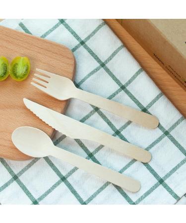eezee2BUY Disposable Wooden Cutlery Set (300 PCS) - Natural Eco Friendly Party Pack of Birchwood Knives Forks & Spoons - Lightweight Durable & Safe Tableware (Forks + Spoon + knives) - Buy Online on GoSupps.com