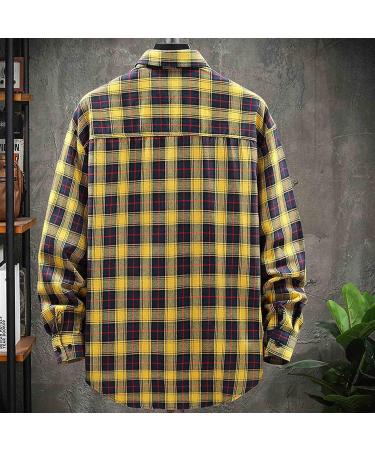 Maqroz Men's Flannel Shirt X-Large - Casual Button Down Plaid Shirt for Big & Tall - Yellow - Buy Online on GoSupps.com
