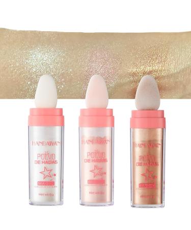 TENGLONG 3PCS Magic Highlighter Powder Stick Makeup Polvo De Hadas Fairy Highlight Patting Powder Body Brightens the Natural Three-dimensional Face Powder Blusher White+Pink+Brown - Buy Online on GoSupps.com