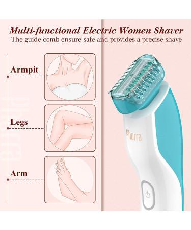PHORRA Cordless Electric Razor for Women - IPX7 Waterproof with Aloe Strips - Painless Shaving for Legs and Underarms (Blue) - Buy Online on GoSupps.com