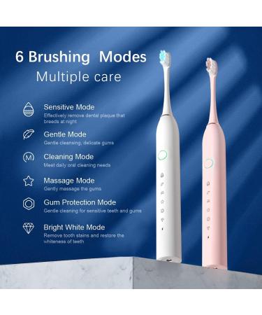 2 Pack Rechargeable Sonic Electric Toothbrushes for Adults and Kids - 8 Brush Heads, 6 Modes, Smart Timer - Waterproof Whitening Toothbrush Set (White Pink) - Buy Online on GoSupps.com