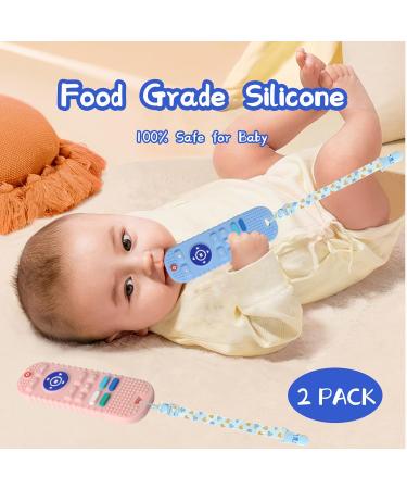 Samturui Baby Teething Toys 2-Pack for Babies 0-6 Months | Teething Relief Chew Toys | BPA-Free Silicone | Boys Girls (Blue+Pink) - Buy Online on GoSupps.com