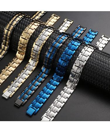 Vicmag Men Magnetic Bracelet Titanium Steel Double Row 3500 Gauss Wristband (Blue Black) - Adjustable with Gift Box - Buy Online on GoSupps.com