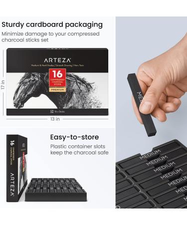 ARTEZA Compressed Charcoal Sticks Set - 16 Medium and Hard Grade Sketching Crayons for Drawing and Shading - Buy Online on GoSupps.com