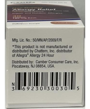 Camber Consumer Care Adult Non-Drowsy Antihistamine Tablets for 24-Hour Allergy Relief Fexofenadine HCl 180 Mg 30 Tablets. - Buy Online on GoSupps.com